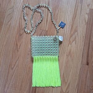 Rosantica Neon Green Beaded Fringe Crossbody Bag